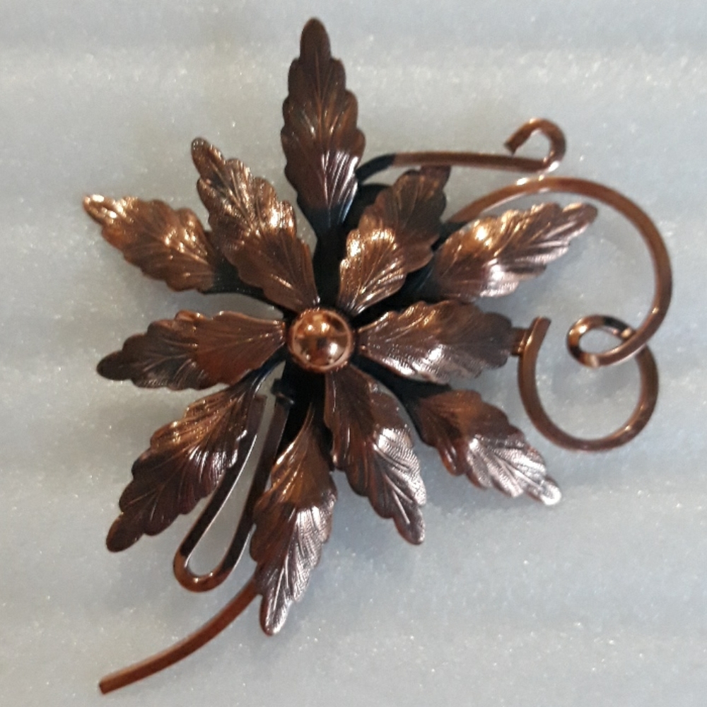 Vintage RENOIR Copper Brooch Pin, Oversize Floral